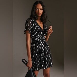 Anthropologie Black and White Polka Dot Somerset Mini Dress